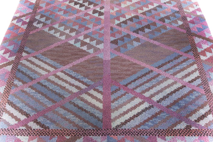 Vintage Swedish Blue, Brown, Purple Pile Rug by Marianne Richter “AB MMF MR” BB7661