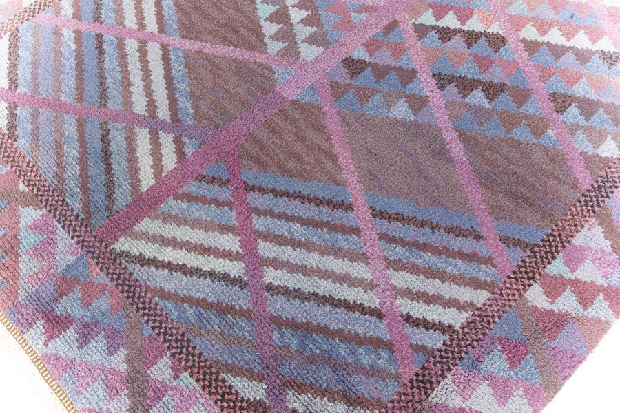 Vintage Swedish Blue, Brown, Purple Pile Rug by Marianne Richter “AB MMF MR” BB7661