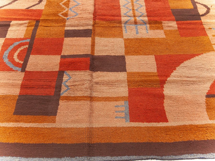 One-of-a-kind Vintage French Art Deco Rug inBeige, Blue, Brown, Orange BB7663