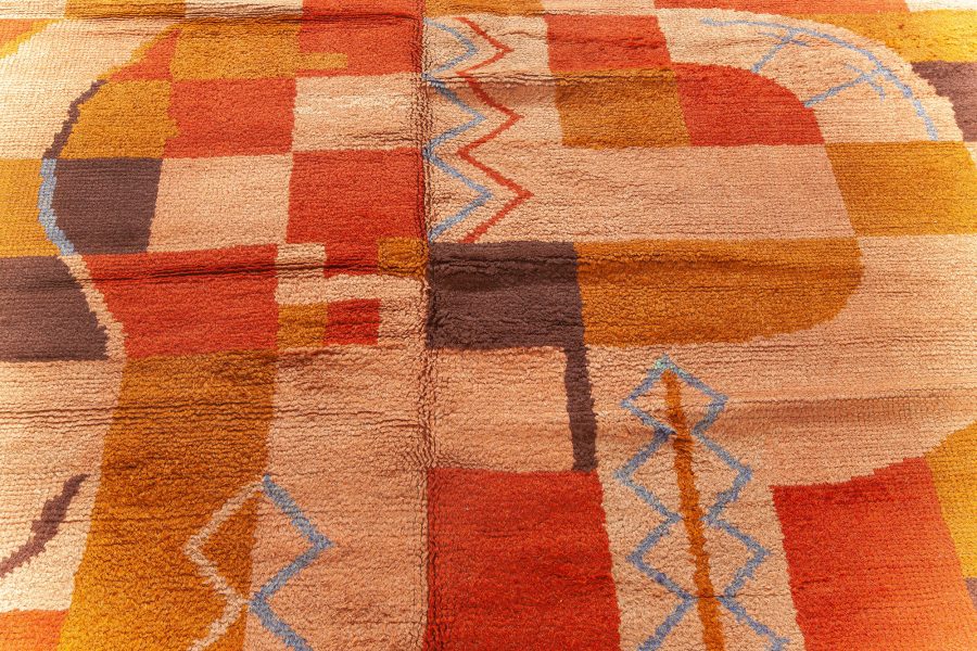 One-of-a-kind Vintage French Art Deco Rug inBeige, Blue, Brown, Orange BB7663