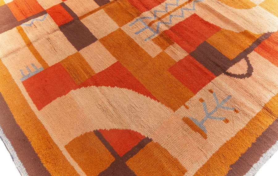 One-of-a-kind Vintage French Art Deco Rug inBeige, Blue, Brown, Orange BB7663