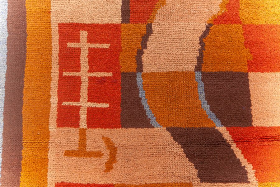 One-of-a-kind Vintage French Art Deco Rug inBeige, Blue, Brown, Orange BB7663