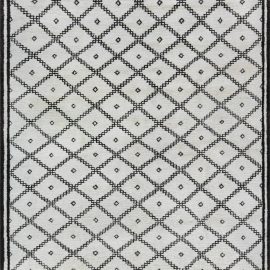 Geometric Modern Rug With “Diamond” Motif In Ivory Charcoal Hand-Knotted Wool N12282