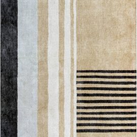 Modern Art Deco Geometric Sand Hand-Knotted Silk Runner “Zenith” N12267