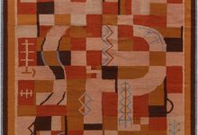One-of-a-kind Vintage French Art Deco Rug inBeige, Blue, Brown, <mark class='searchwp-highlight'>Orange</mark> BB7663