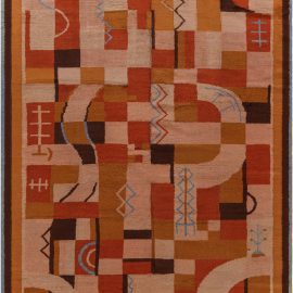 One-of-a-kind Vintage French Art Deco Rug inBeige, Blue, Brown, Orange BB7663