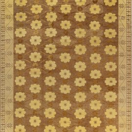 Contemporary Floral Starburst Warm Tan With Light Beige Hand-Knotted Wool & Silk Rug “Asterella” N12284