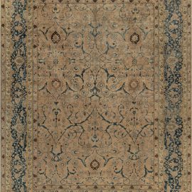 Tabriz Persian Antique Allover Floral Warm Tan Hand-Knotted Wool Rug – Circa 1920 BB7668