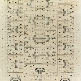 Contemporary Scandinavian Geometric Light Beige Handmade Wool Carpet “Skvattram” N12287