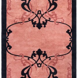 Vintage Chinese Art Nouveau Floral Dusty Rose With Midnight Black Hand-Knotted Wool Rug – Curvilinear Motif BB7670