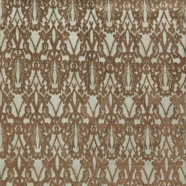 Modern Damask Pale Sand And Brown Hand-Knotted Silk Rug “Rinceau” N12305