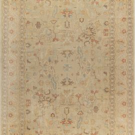 Contemporary Oushak Floral Soft Beige Handmade Wool Rug “Eclore” N12303