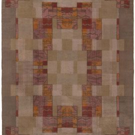 Vintage French Art Deco Geometric Classic Taupe Hand-Knotted Wool Rug BB7696