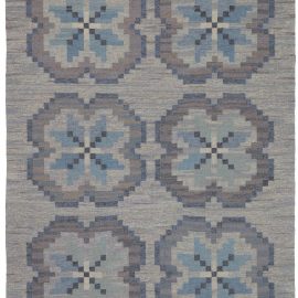 Mid-Century Scandinavian Geometric Slate Gray Flatweave Wool Rug RöLakan By Ingegerd Silow BB7694
