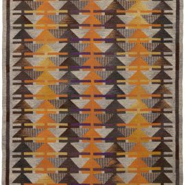 Mid-Century Scandinavian Geometric Warm Tan Flatweave Wool Rug RÖLakan By Gavleborgs Lans Hemslojd BB7692