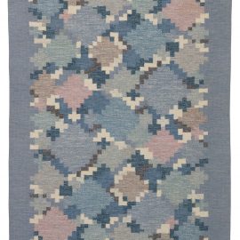 Vintage Swedish Geometric Light Gray Flatweave Wool Carpet Barken – RöLakan By Ingegerd Silow BB7691