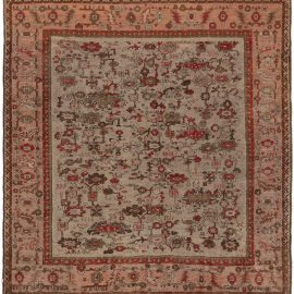 Turkish Antique Allover Geometric Classic Taupe Hand-Knotted Wool Rug BB7675