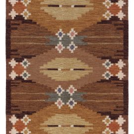 Scandinavian Mid-Century Floral Warm Tan Flatweave Wool Rug By Ingegerd Silow BB7677
