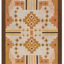 Swedish Vintage Geometric Cream Beige Flatweave Wool Rug By Mary Sanberg Signed Ms BB7676