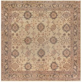 Antique Oushak Turkish Floral Allover Rug In Cream Beige – Hand-Knotted Wool – Circa 1930 BB7685