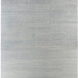 Contemporary Abstract Fretwork Light Gray Hand-Knotted Wool Rug “Circuit” N12326