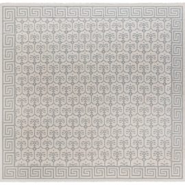 Mid-Century Indian Dhurrie Floral Light Gray With Slate Gray Flatweave Cotton Rug BB7700