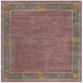Vintage Irish Arts & Crafts Floral Mauve Hand-Knotted Wool Rug BB7686