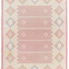 Vintage Scandinavian Geometric Pink Flatweave Wool Rug RöLakan By Elsa Ekholm BB7706