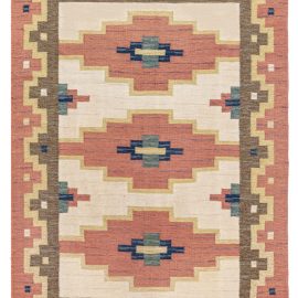 Vintage Swedish Geometric Cream Flatweave Wool Rug RöLakan Signed By (Gk) BB7710