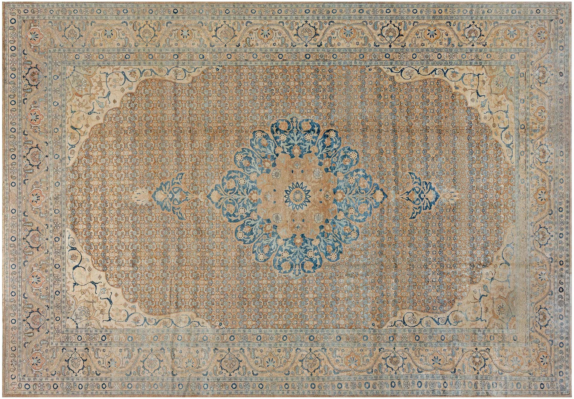 A classic Persian Tabriz rug BB2851 with a central medallion in a vivid shade of royal blue.