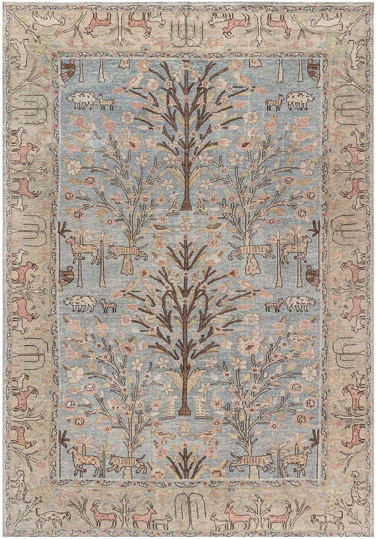 A hand-knotted wool Tabriz with a whimsical Garden Design (BB7707)