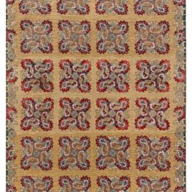 Antique English Floral Allover Golden Tan Needlework Wool Rug – Circa 1890 BB7769