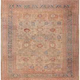 Antique Bakshaish Persian Allover Geometric Warm Tan Hand-Knotted Wool Rug – Circa 1880 (Size Adjusted) BB7732