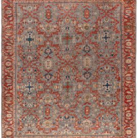 Sultanabad Persian Antique Allover Geometric Slate Gray Hand-Knotted Wool Rug – Circa 1920 BB7762