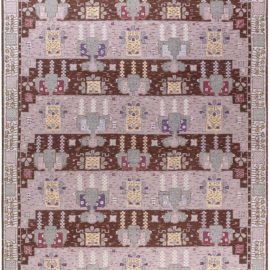Modern Scandinavian Floral Brown Flatweave Wool Rug “Flossa” N12351