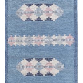 Scandinavian Vintage Geometric Cream Flatweave Wool Runner Signed By Gitt Granssjo-Carlsson (Gg) BB7770