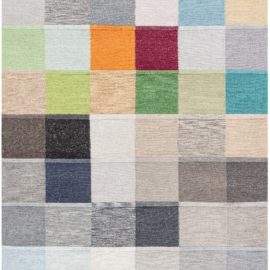 Contemporary Geometric Grid Light Gray Hand-Knotted Carpet “Chromarium” N12373