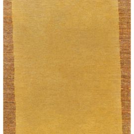 Mid-Century Scandinavian Abstract Yellow With Brown Flatweave Wool Rug BB7777