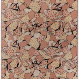 French Art Deco Vintage Abstract Soft Beige Hand-Knotted Wool Carpet BB7778