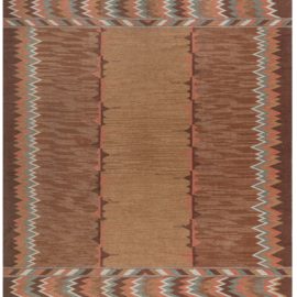 Scandinavian Mid-Century Abstract Warm Tan Flatweave Wool Rug BB7774
