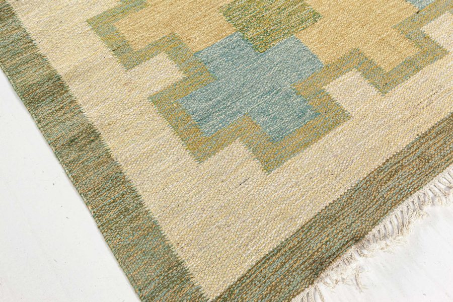 Vintage Swedish Flat Woven Rug Signed (KP) BB7792