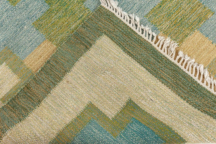 Vintage Swedish Flat Woven Rug Signed (KP) BB7792