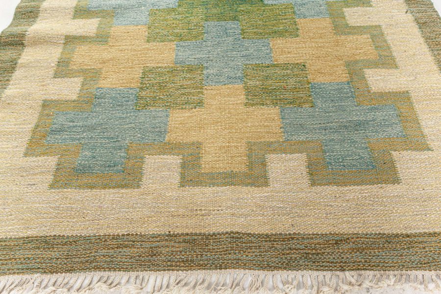 Vintage Swedish Flat Woven Rug Signed (KP) BB7792