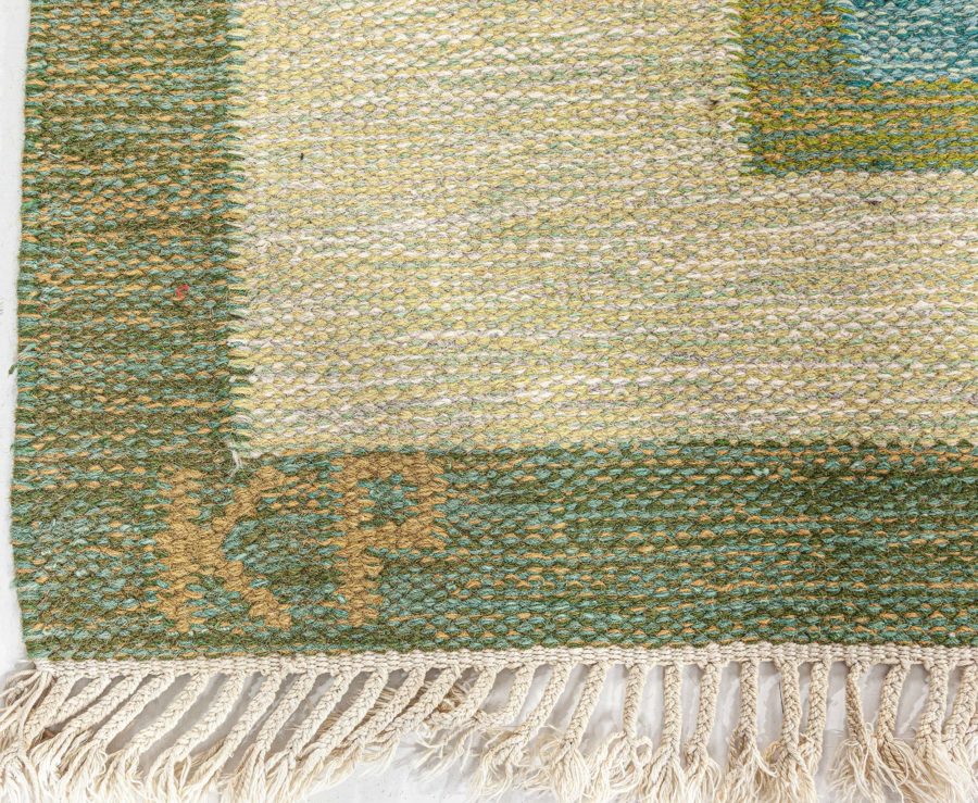 Vintage Swedish Flat Woven Rug Signed (KP) BB7792