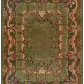 Vintage Irish Arts & Crafts Floral Olive Hand-Knotted Wool Carpet By C.F.A. Voysey BB7807
