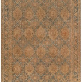 Kirman Persian Antique Floral Allover Warm Tan Hand-Knotted Wool Rug – Circa 1920 BB7808