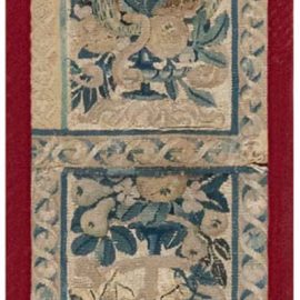 Antique Allover Floral Cream Beige Hand-Knotted Wool Runner(Fragment) – Circa 1880 (Fragment) BB7817