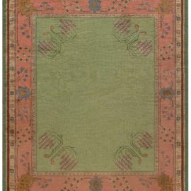 Vintage Irish Arts & Crafts Floral Sage With Dusty Pink Hand-Knotted Wool Rug By Gavin Morton BB7798