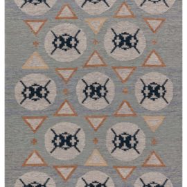 Scandinavian Contemporary Geometric Slate Gray Flatweave Wool Carpet “Talisman” N12390