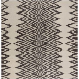 “Ebony Echo” Modern Flatweave Geometric Cream Beige With Charcoal Wool Rug N12388